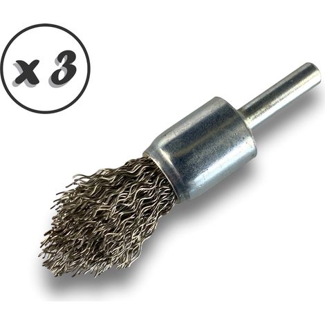 Brosse en bout sur tige Fil ACIER dur Forme pointe Diamètres variés - Quantité x 3 - Ø 18 mm - acier - Dure (1/5)