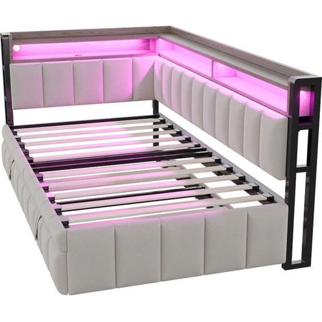 Canapé-lit - Velours - Gris clair - LED - Ports USB - Rangement (1/5)