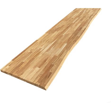 Plan de travail en chêne massif pré-huilé – Bord naturel – L.250 x l.65 cm – Ép.36 mm – Résistant à l'humidité et aux taches (1/5)