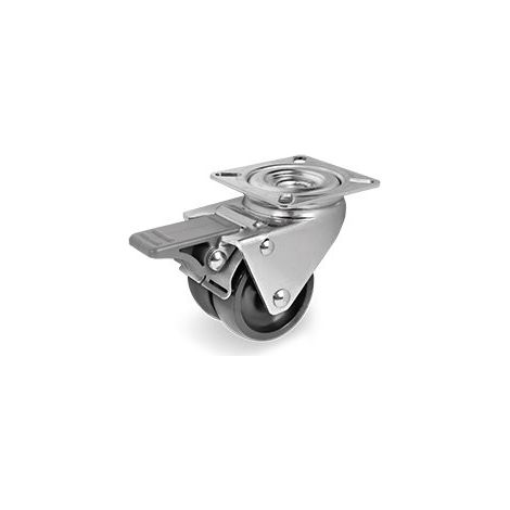Roulette JUMELÉE pivotante à frein diamètre 50 mm polypropylène NOIR - 60 Kg (1/2)