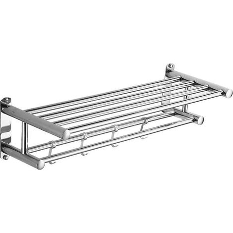 Wall-mounted towel rack made of aluminum, silver, 60 cm – Wear- and corrosion-resistant – With hook – Easy installation (1/5)
