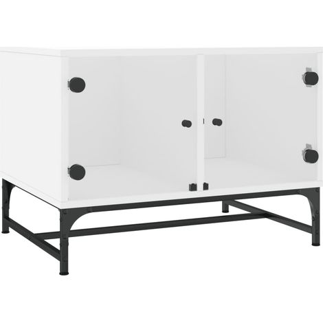 Tavolino da caffè dal design moderno con ante in vetro 68,5 x 50 x 50 cm in legno ingegnerizzato bianco, vetro e acciaio DEC037723