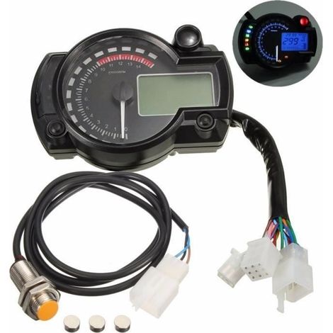 Universal Jauge Compteur de vitesse Odomètre Tachymètre kilométrique Moto LCD Digital (1/4)