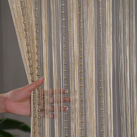 Rideau de porte moustiquaire - - 100x200 cm - Champagne - Pompons - Polypropylène écologique (1/5)