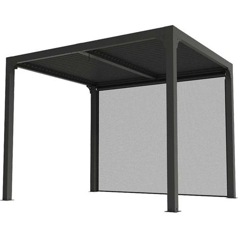Habrita – Pergola bioclimatique aluminium gris anthracite 7,2 m² – Ventelles orientables jusqu'à 90° – Rideau latéral en PVC tissé – Structure robuste