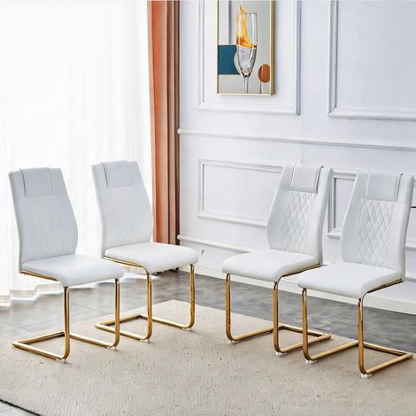 Pack de 4 chaises de salle à manger design blanc et doré en PU (1/5)