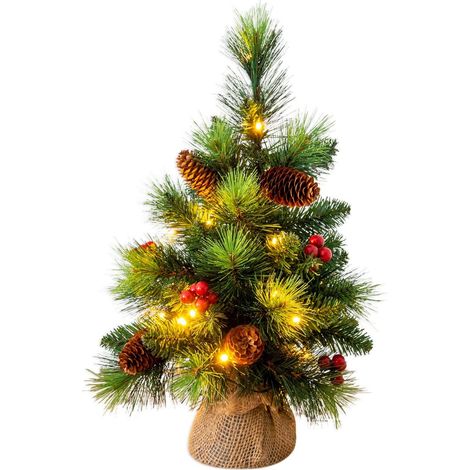Petit sapin de Noël artificiel LED avec pommes de pin et baies, minuterie, hauteur 45 cm - PANGIVO (1/5)