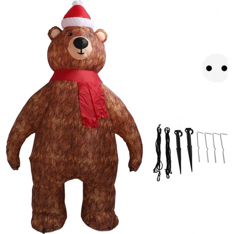 Baudruche Noël Ours Gonflable 2,1m Polyester Réaliste avec Cordes Piquets pour Décoration Jardin Fête Prise UE 220V (1/5)
