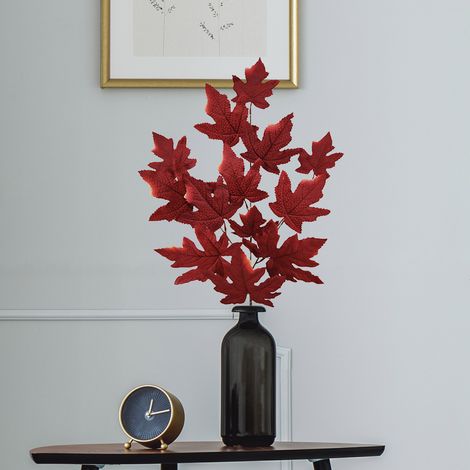Branche d'érable artificielle avec feuilles, 60 x 35 cm, feuilles d'érable artificielles d'automne, tiges pour décoration de table rustique, verte (1/5)