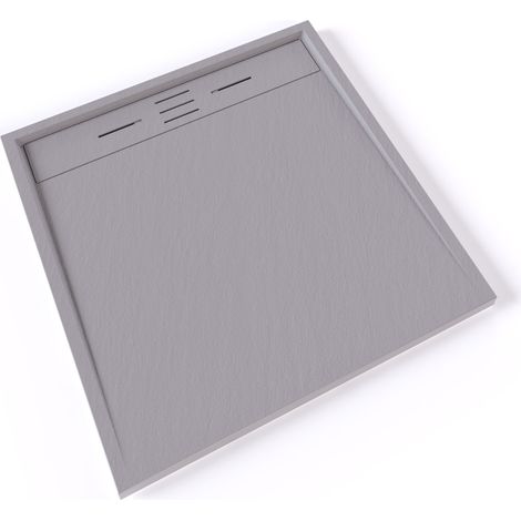 HIEMAL Receveur de douche 90 x 90 cm résine Gris aspect ardoise + bonde incluse - Salle de bain