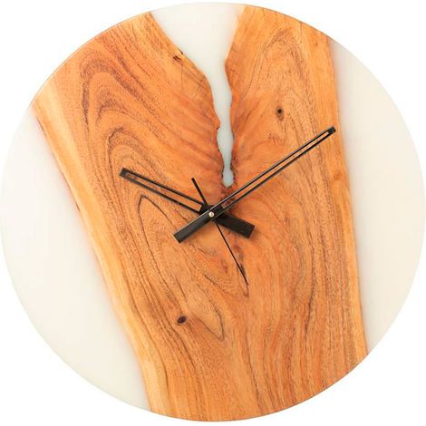 Horloge 55 cm en résine blanc et acacia naturel - REZIN