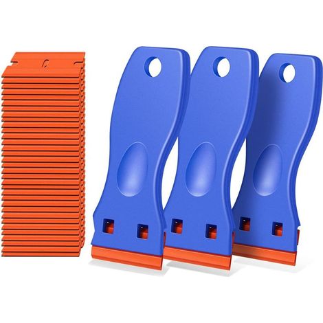 3 Pièces Grattoirs en Plastique, Grattoir en Fenêtre Verre, Grattoir en Autocollant, avec 30 Lames de Rechange, Anti-rayures, Grattoir à Résidus de Colle, pour Enlever les Etiquettes, Peinture (1/5)