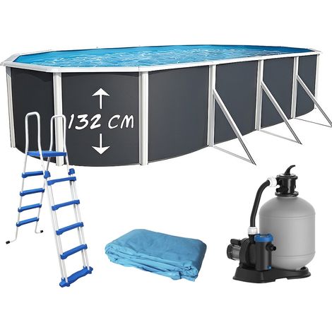 Piscine hors-sol acier Toi ANTHRACITE MAGNUM Secu ovale 730 x 366cm H 132cm liner bleu
