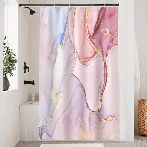 Rideau de douche, rideau de douche anti-moisissure, rideau de douche en marbre rose, rideau de douche en polyester avec crochets 120 x 180 cm