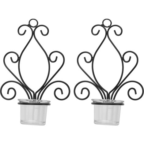 2 Supports Mural pour Bougies Style Baroque en Fer Forgé avec Plateau - Applique Murale Élégante pour Chambre