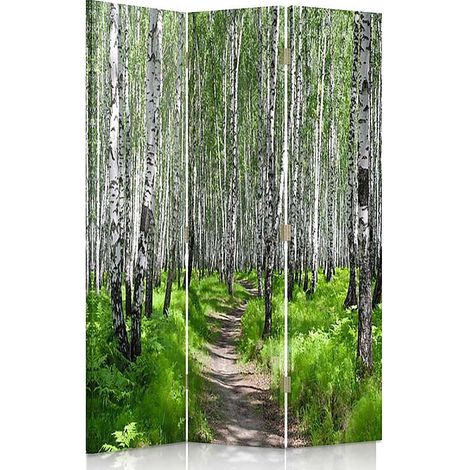 Paravent Décoratif Imitation Forêt de Bouleaux Nature - 110 x 180 cm - 1 face déco, 1 face noir (1/5)