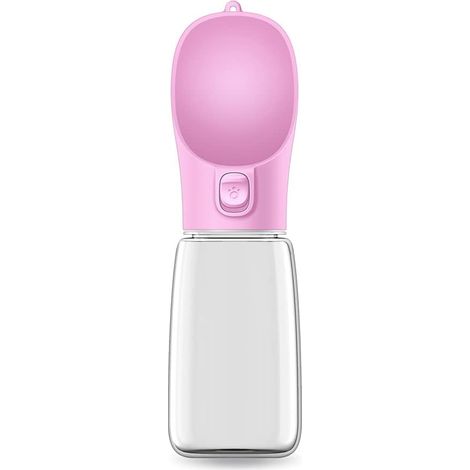 Pet Bouteille D'Eau, Anti-Fuite Portable Chien Chat Voyage Bouteille D'Eau Avec De Grands Abreuvoir, Animaux De Compagnie Gobelet Gourde Pour L'Extérieur Course à Pied, Marche(Rose,550 ML) (1/5)