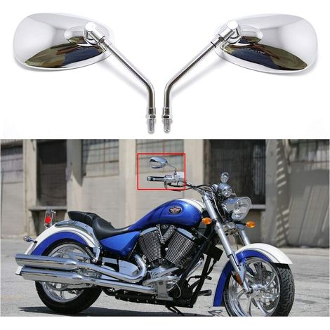 Lot de 2 rétroviseurs moto chromés 5,5x3", vis 10 mm, rétroviseurs latéraux pour deux-roues (1/5)