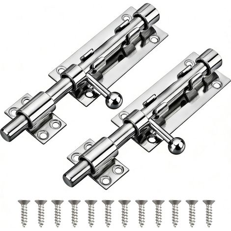 Verrous Loquet Porte Extérieur, Lot de 2 Loquet de Porte à Boulon Coulissant Acier Inoxydable, Serrure de Porte de sécurité à Barillet Verrou pour Portail Jardin Cabanon, 6 Inch (1/5)