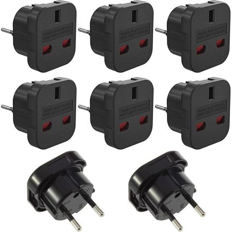 8Pcs Prise Anglaise Adaptateur Francais/Europe, Adaptateur Voyage Prise UK vers EU, Adaptateur Prise UK 3 Broches vers Europe/Francais 2 Broches, Voyage Accessoires (1/4)