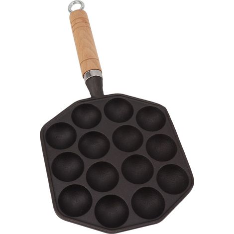 Takoyaki-Pfanne mit 14 Mulden, hervorragende Wärmeleitfähigkeit, Gusseisen, vielseitig einsetzbar, gute Wärmedämmung, Grillpfanne für kleine Desserts in der Küche (1/5)