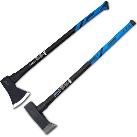 2er Set Axt 1800g + Spalthammer 4kg Spaltbeil Axt Holzspalter mit Fiberglasschaft für Garten Forst und Wald