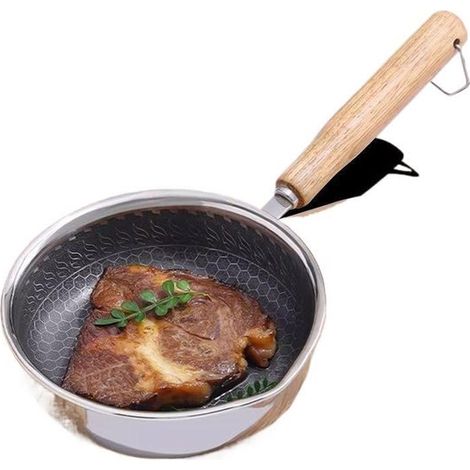 Mini poêle à frire de 11 cm en acier inoxydable, revêtement antiadhésif, structure alvéolée pour une résistance aux rayures, compatible avec les plaques de cuisson à gaz et à induction. (1/2)