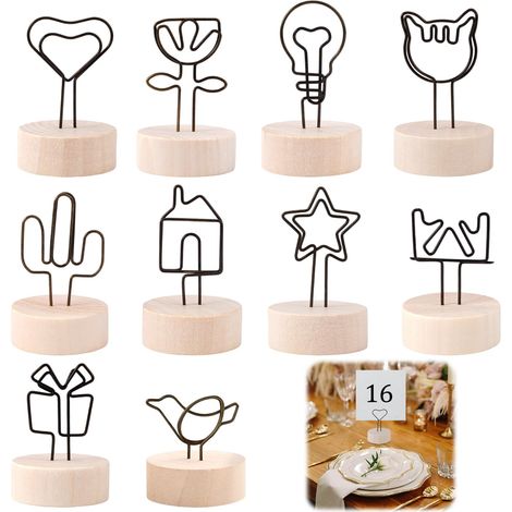 10 Pièces Porte Menu en Métal, Porte Nom Table en Bois, Porte Photo Pince (1/5)