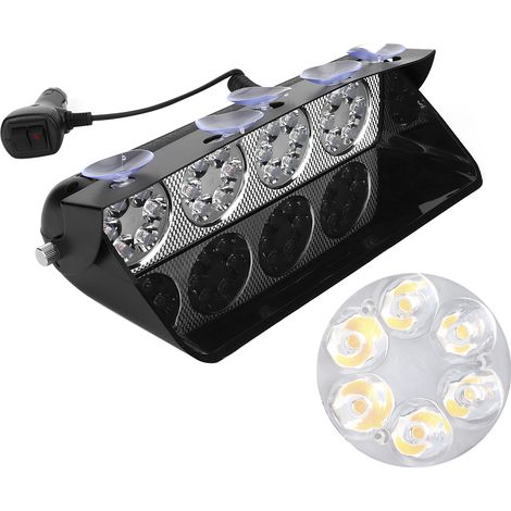 Lampe de secours LED 12V 24W 2000LM avec ventouse, signal lumineux d'urgence blanc et jaune, feu clignotant pour véhicule (1/5)