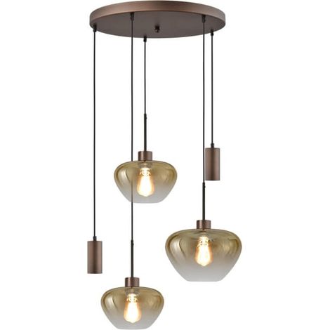 Suspension 5 lumières Genua marron avec 2x verre doré Ø 24cm - 1x Ø 29cm et 2x pendentif - 2972-15-15-50-5MC249 (1/3)