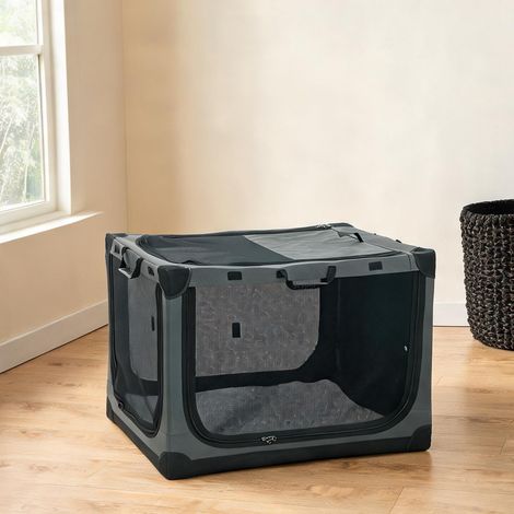 Box de transport pliable pour chien en tissu Oxford 600D gris (1/5)