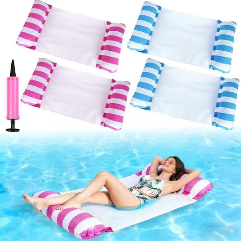 Flottant Hamac Gonflable, Matelas Gonflable Piscine, 4 in 1 Hamac Gonflable Piscine, Hamac à Eau avec Pompe Manuelle Incluse, pour Piscine et Plage