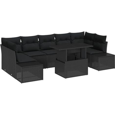 Maison Exclusive - Sofa Set mit Kissen 8 pcs Schwarz Poly-Rattan