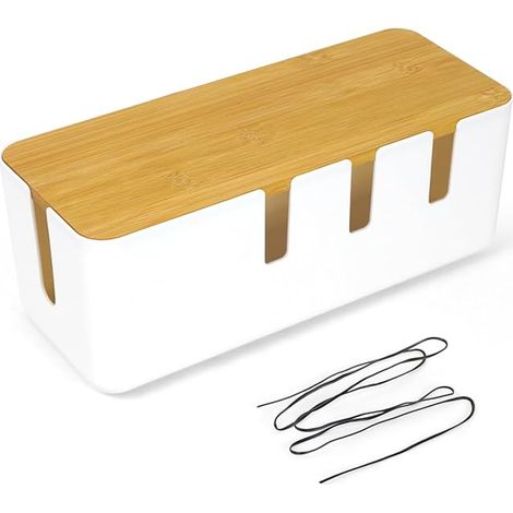 30 x 12 x 11 cm Cable Management Box, Cord Storage Box, Plastic Cable Organization Box with Bamboo Lid for Hiding Electrical Cords (1/5)