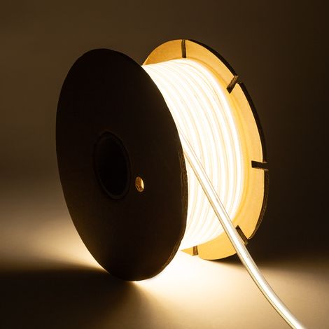 Tira LED Regulable 220V COB Autorrectificada 320 LED/m BOBINA 50m 14W/m 1120lm/m SILICONE FLEX Ancho 10mm Corte 25cm IP65 4000K Blanco Neutro