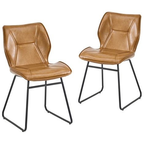 Chaises de salle à manger (Lot de 2) — Chaises en similicuir avec structure en métal — Chaises rembourrées pour salle à manger, salon et bureau — Brun cognac (1/4)