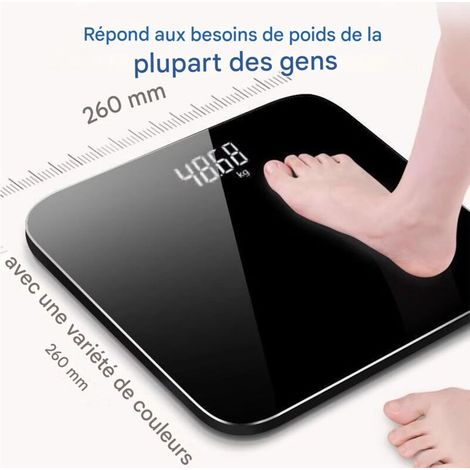 Bilancia digitale da bagno, display a LED, vetro temperato nero, portata massima 180 kg, funzioni intelligenti, ampio schermo, dimensioni 26 x 26 cm x 2,3 cm (nera) (1/4)