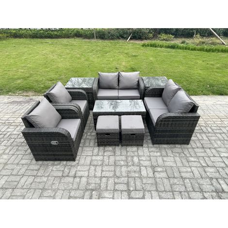 Fimous 9 Pièces Ensemble Salon de Jardin Extérieur en polyrotin avec Fauteuil Table basse 2 Petits tabourets (1/5)