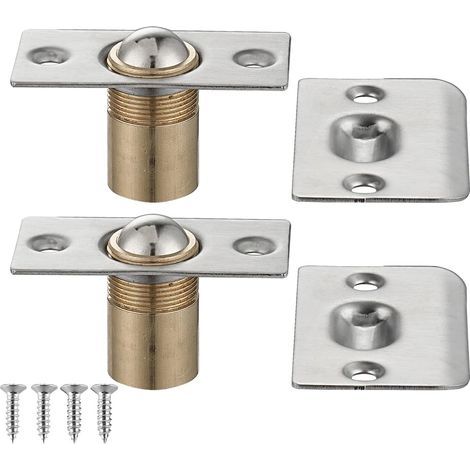 Butée de porte sphérique pour armoire, butée de porte réglable en acier inoxydable avec plaque de verrouillage, finition satinée brossée, lot de 2. (1/3)