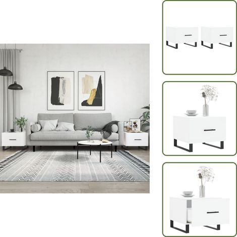 The Living Store Couchtische 2 Stk. Weiß 50x50x40 cm Holzwerkstoff - Elegante Couchtische - Wohnzimmerstil - Holzwerkstoff Möbel - Couchtisch Set - Beistelltisch Mit Schublade (1/5)