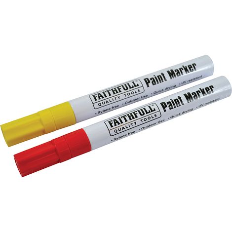 Faithfull 2 Paint Marker Pens Yellow Red Multi Surface Outdoor Use FAIPMYELRED (1/2)