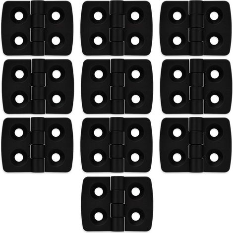 10x Charnières en plastique mini 30x40mm noires, charnières combinées robustes en polyamide, non démontables, idéales pour jardin, porte, bateau, menuiserie, boîte à outils, projets DIY (1/4)