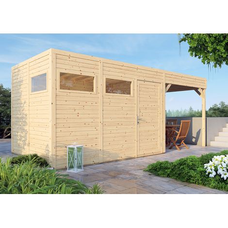 Abri de jardin bois Bertilo Cubo 3 Lounge 19mm avec toit en appentis et plancher 7,65m² natural (1/5)
