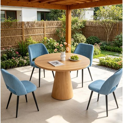 Chaise de salle à manger lot de 4 48x45x80,5 cm velours côtelé bleu métal noir - CHICFURN (1/5)