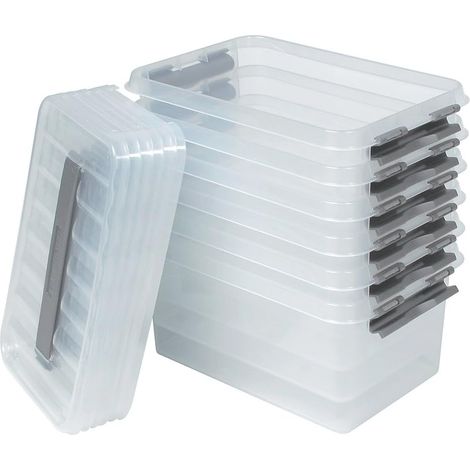 BRB Lot de 6 boîtes de rangement avec couvercle, transparentes, 300 x 200 x 140 mm, 6 l (1/2)