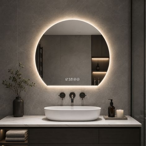 Miroir Lumineux Rond 80cm, Mural Antibuée pour Salle de Bain Vanité, 3 Températures Réglables avec Variateur, Miroir Maquillage Intelligent pour Chambre & Maison Décoration Moderne