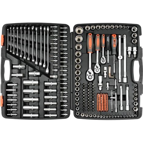 Coffret de clés à cliquet 216 pièces – Douilles 1/4", 3/8" et 1/2" – Clé réversible pour espaces restreints – Mallette de transport – Sthor (1/4)