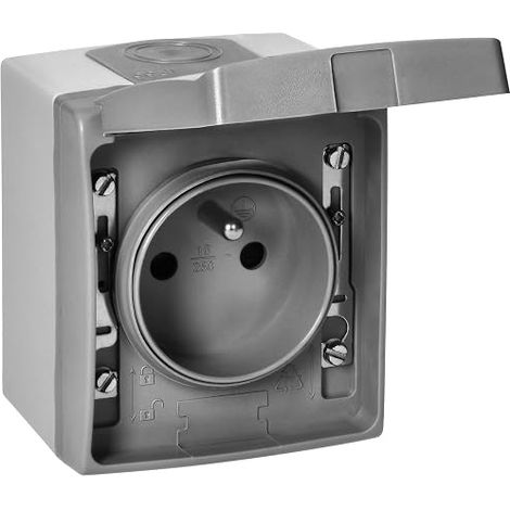 Prise Electrique Murale Simple ou Double Prise Exterieure Etanche avec/sans Interrupteur Prise en Saillie Multiprise Exterieur Etanche gris (1/5)