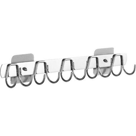 Crochets pour étagère de cuisine, adhésif puissant, acier inoxydable, fixation murale, crochet porte-serviettes incurvé, support pour tringle de salle de bain (1/5)