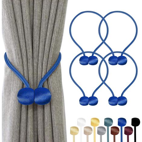 Set mit 4 geflochtenen magnetischen Vorhanghaltern für die Dekoration von Wohn- oder Büroräumen (Dunkelblau)